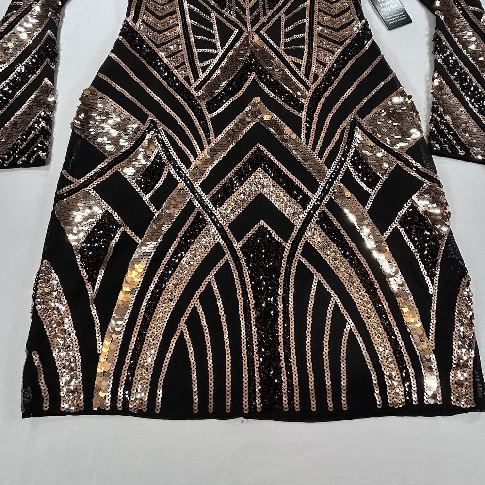 NEW EXPRESS Black Gold Sequin Geometric Bodycon Dress S Glam Holiday Party $118 - Picture 4 of 16